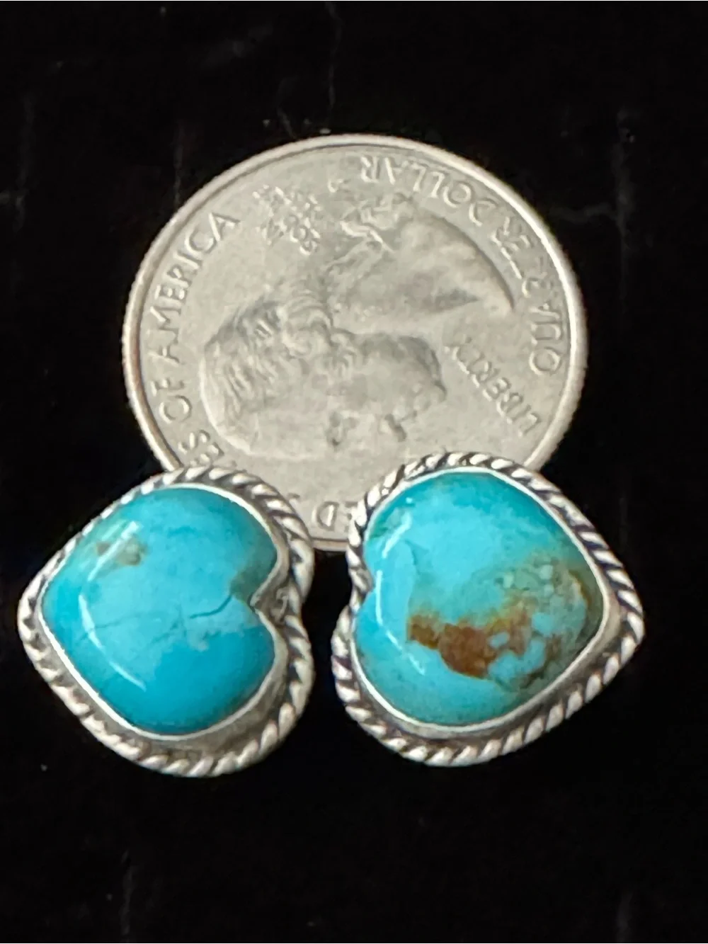 Genuine Turquoise double Heart statement ring - Bright Blue Sterling silver